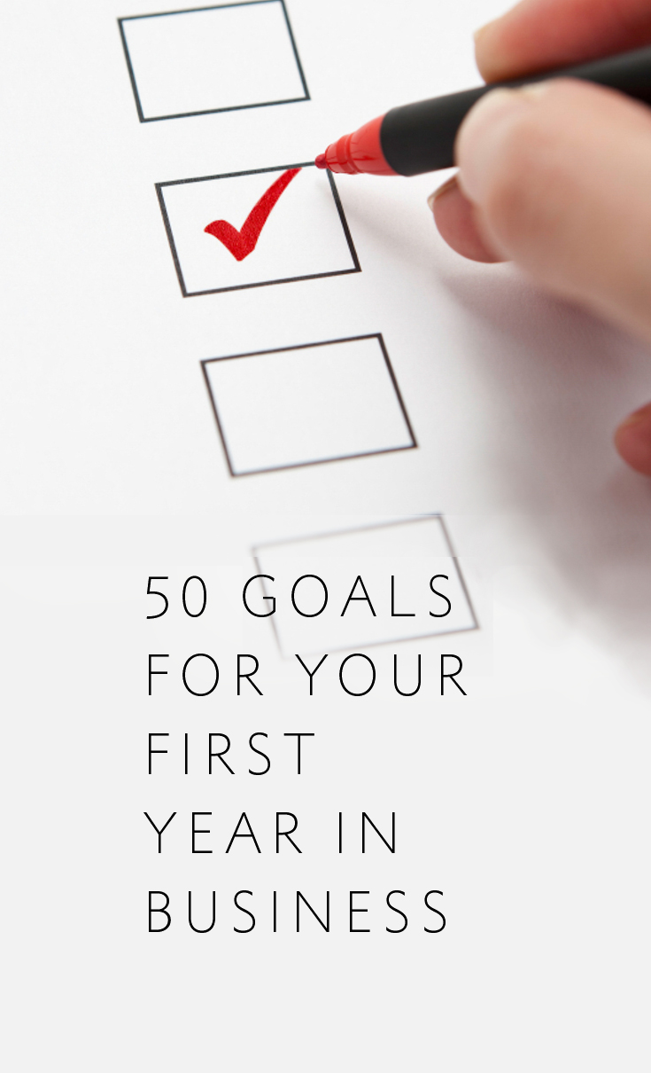 A list of 50 goals for a wedding photographer to complete in their first year in business