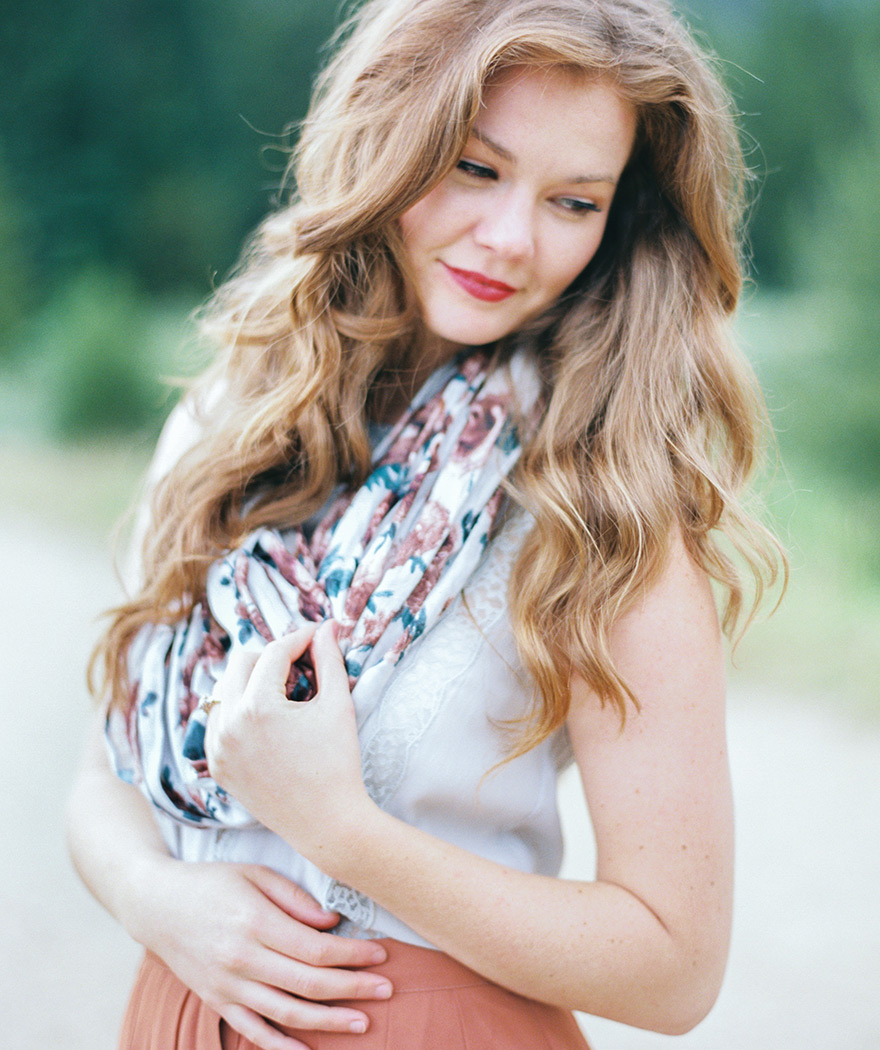 The beautiful soon-to-be bride glancing away