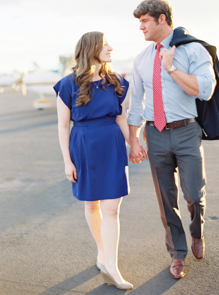 Classy vintage style! Outdoor engagement shoot at a private airfield.