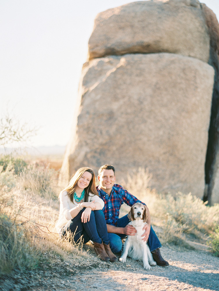 Arizona desert engagement shoot. Easygoing, comfortable style and a happy dog!