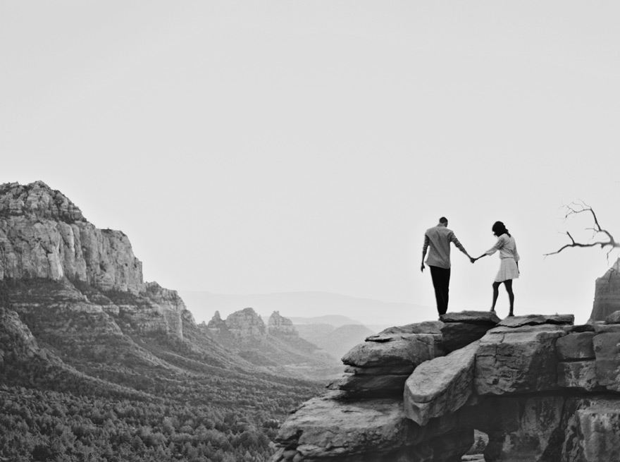 Epic shot on Merry-Go-Round Rock at sunset! Such a beautiful couple, celebrating their engagement.