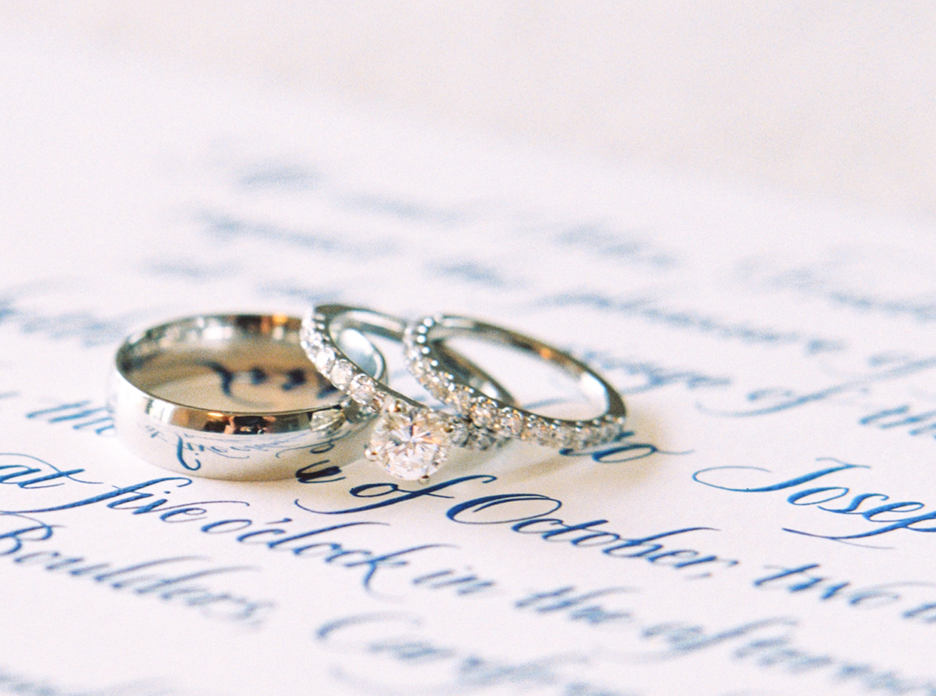 Weddings rings on invitation setting 
