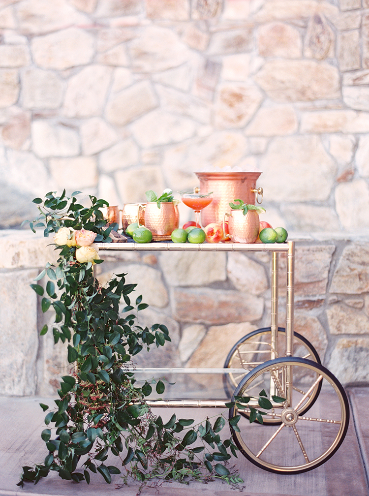 Modern bar cart for cocktail hour wedding