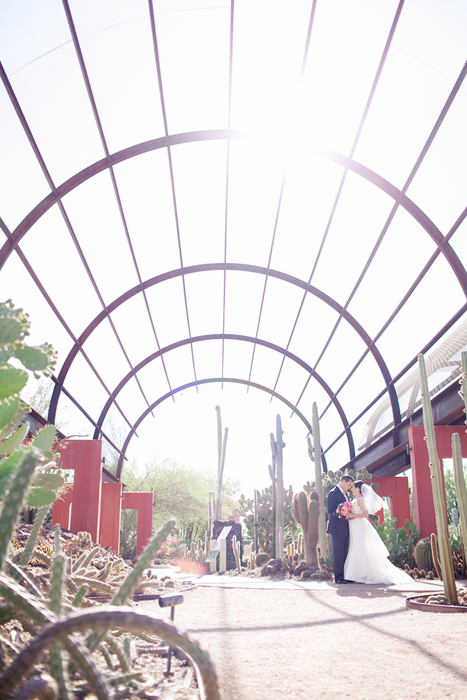 Unique bridal portrait at the Desert Botanical Garden.