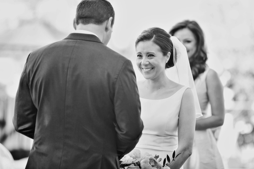 The beautiful bride during her wedding ceremony. Outdoor wedding.