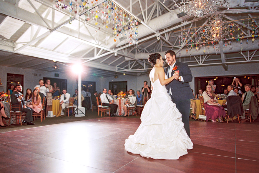 Bride and groom first dance at wedding reception. Wedding venue at El Chorro in Paradise Valley, AZ