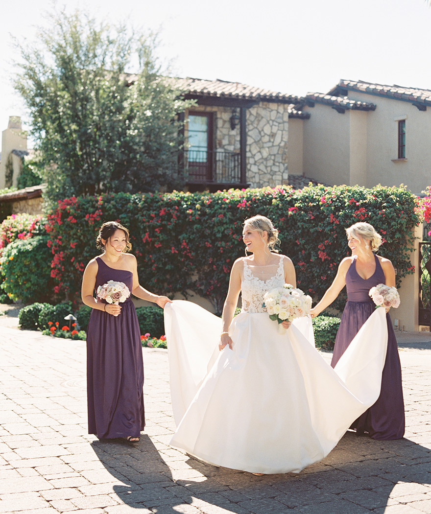 wedding dress of satin, illusion, and lace