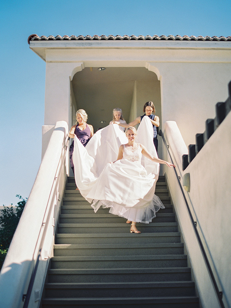 wedding dress of satin, illusion, and lace