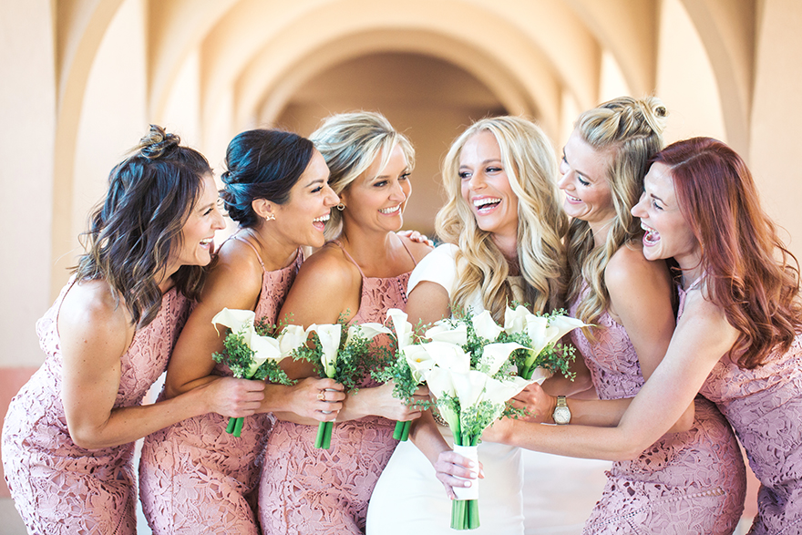 bridesmaids in pink lace