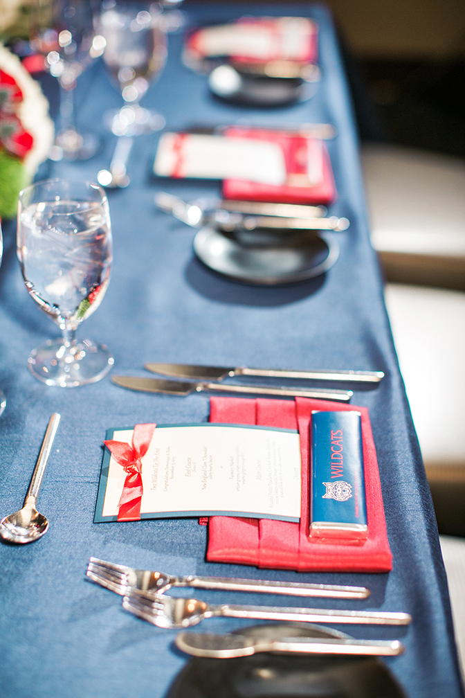 University of Arizona themed decor for a rehearsal dinner
