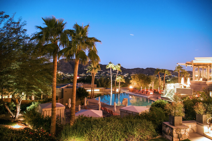sunset view of a desert resort