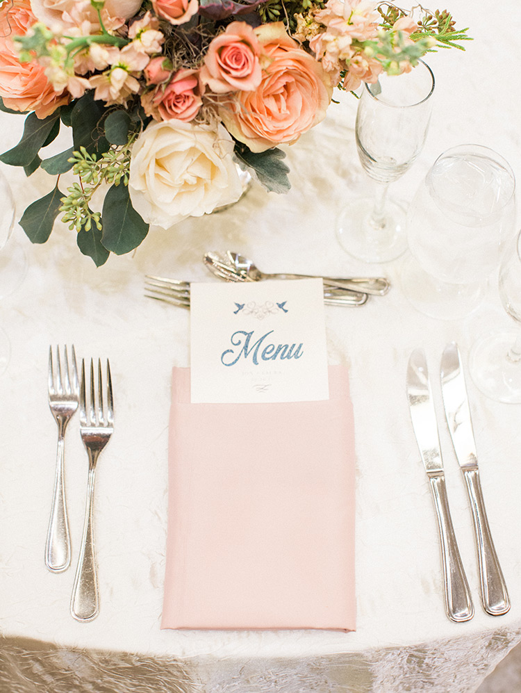 wedding reception with peach & blush details