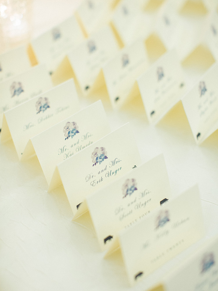 escort cards with watercolor touches, wedding reception