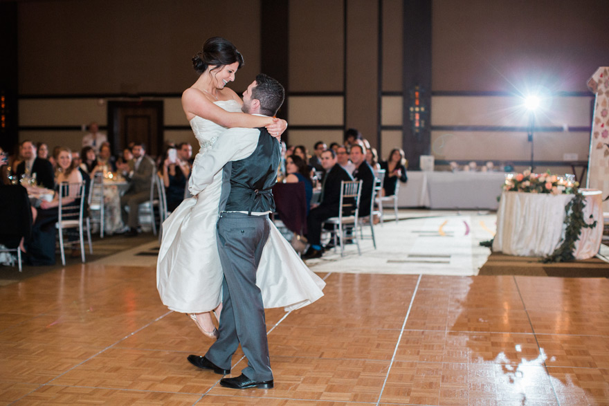 bride & groom share a choreographed first dance, wedding reception