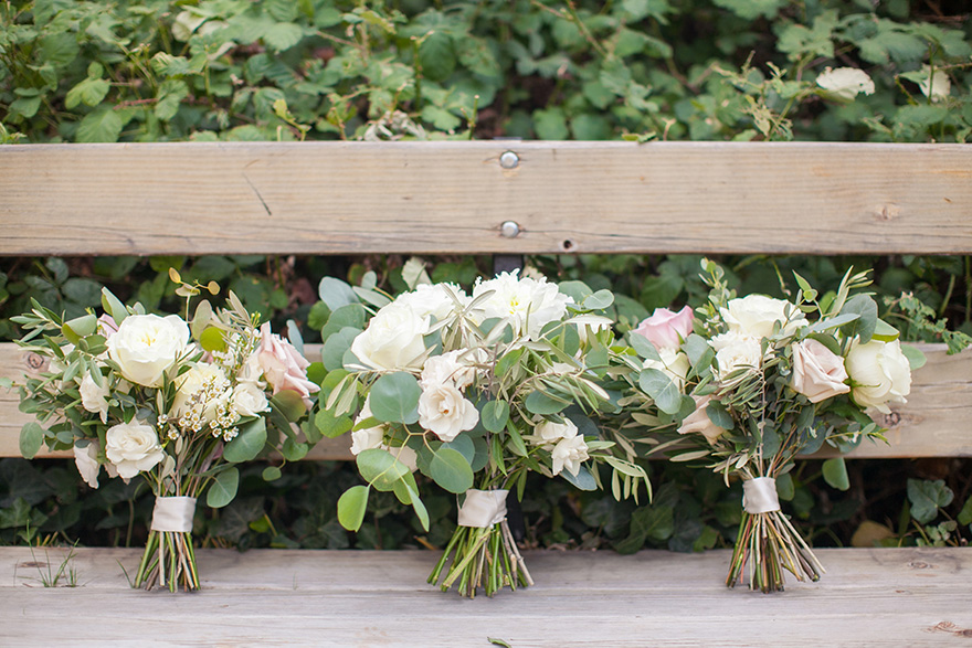 loosely styled bouquets in cream and blush