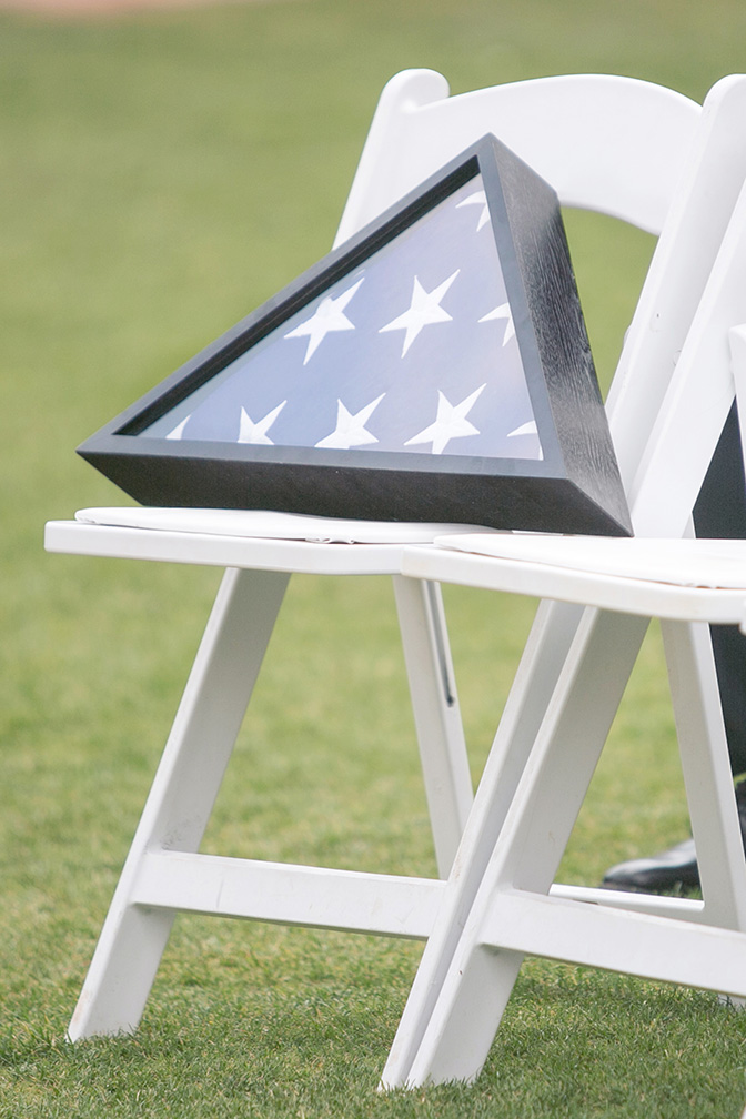 American flag in memorial case