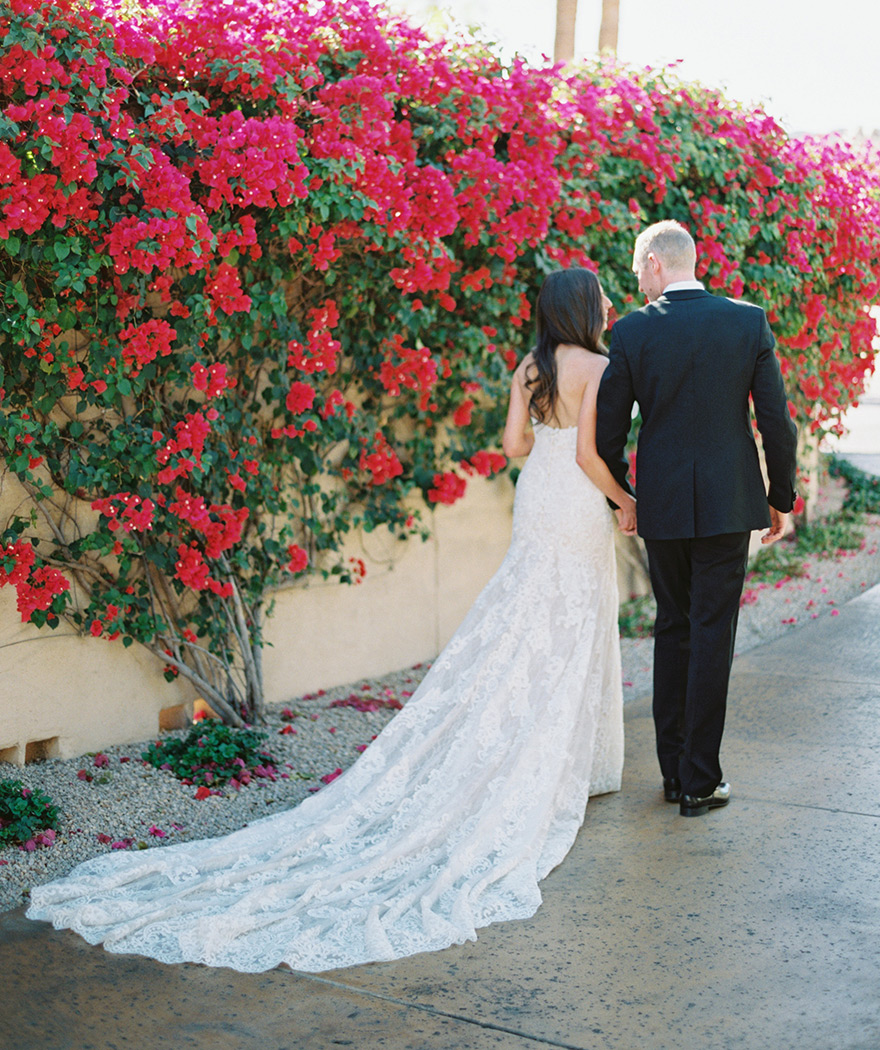 lace gown with a cathedral train by Martina Liana