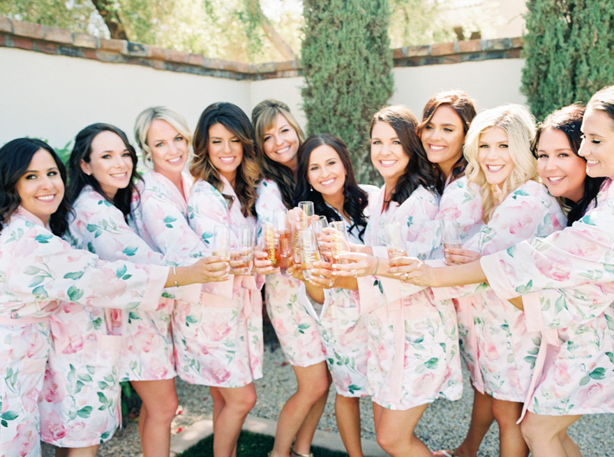 bridesmaids in floral robes