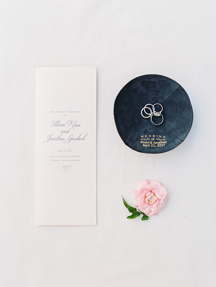 wedding program, yarmulke, and rings