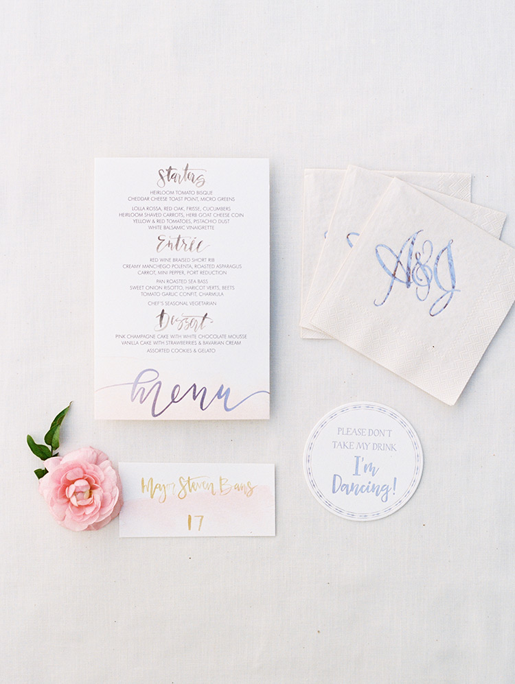 hand-lettered menu & wedding reception details