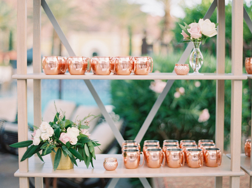 copper mugs ready for the wedding reception