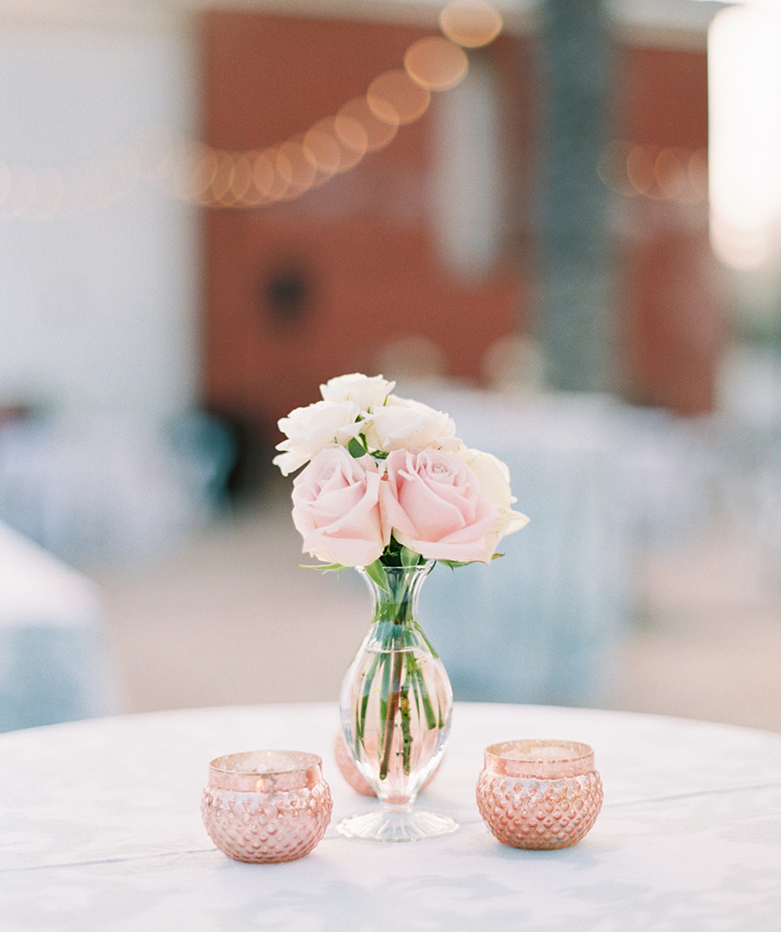 blush & cream flowers at outdoor wedding reception