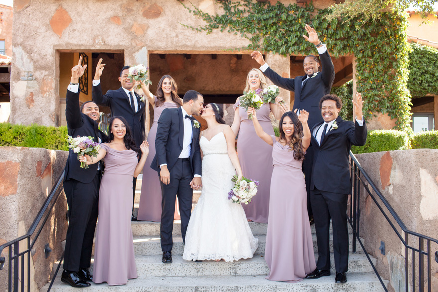 bridal party in pale purple