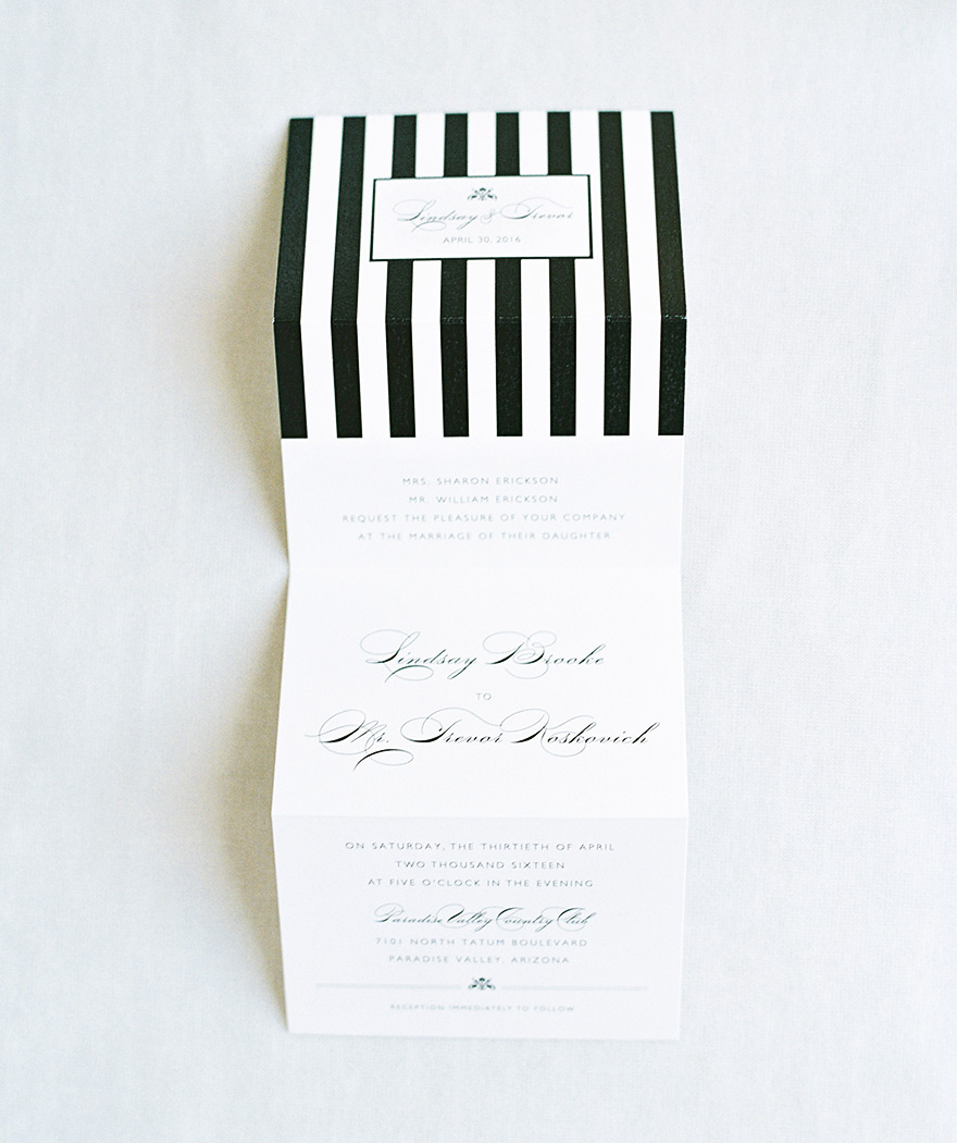 Elegant accordion invitation with black & white stripes