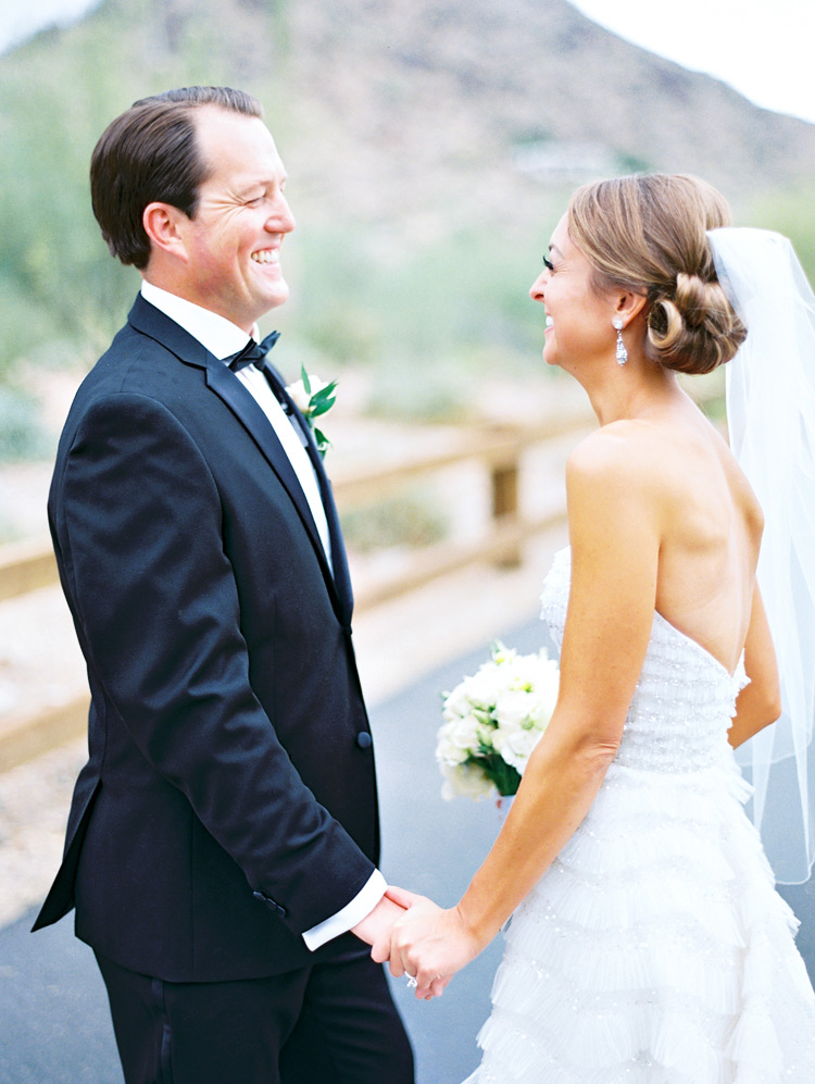 Happy moment before the wedding!  Portrait of a smiling bride & groom!