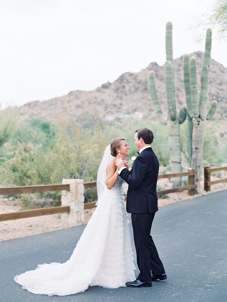 Happy moment before the wedding!  Portrait of a smiling bride & groom in the desert!