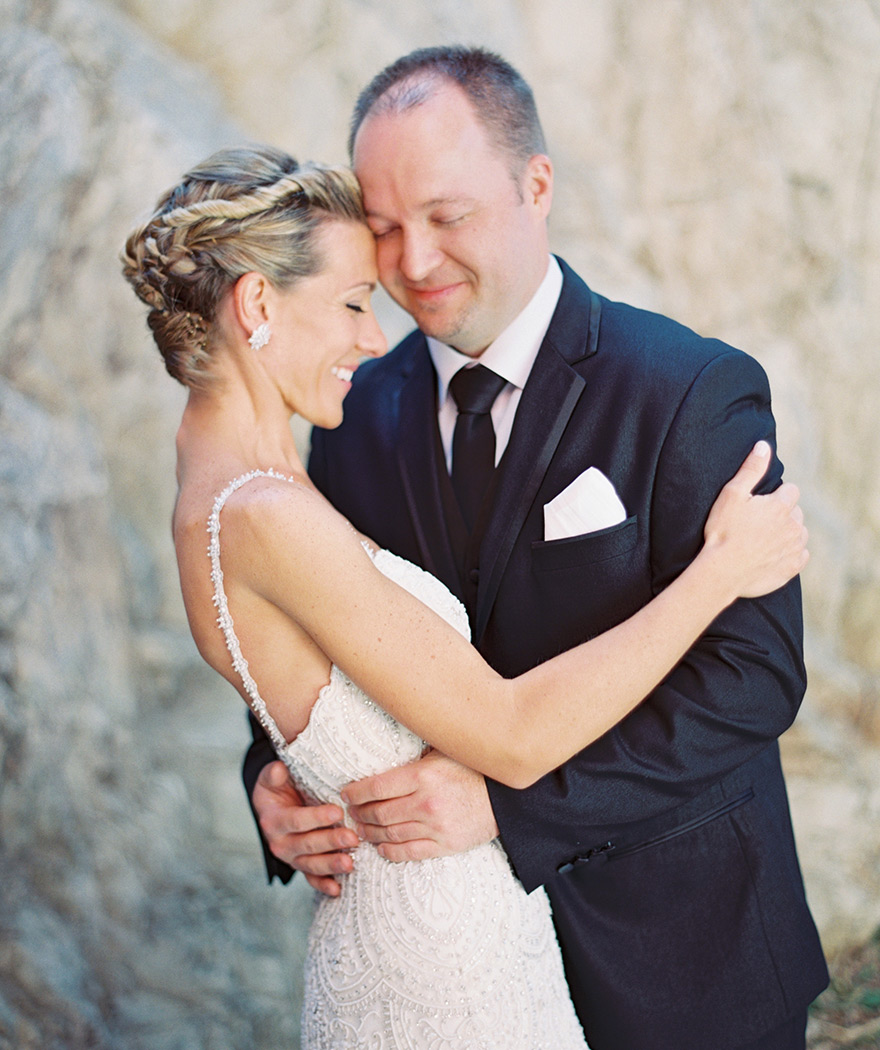 beaded wedding gown from Enaura & an elegant modern twisted updo