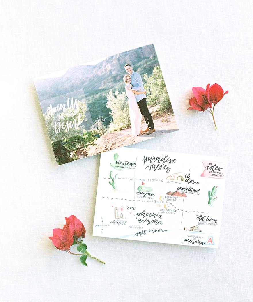 engagement photo and watercolor map by Roots and Rain Creative