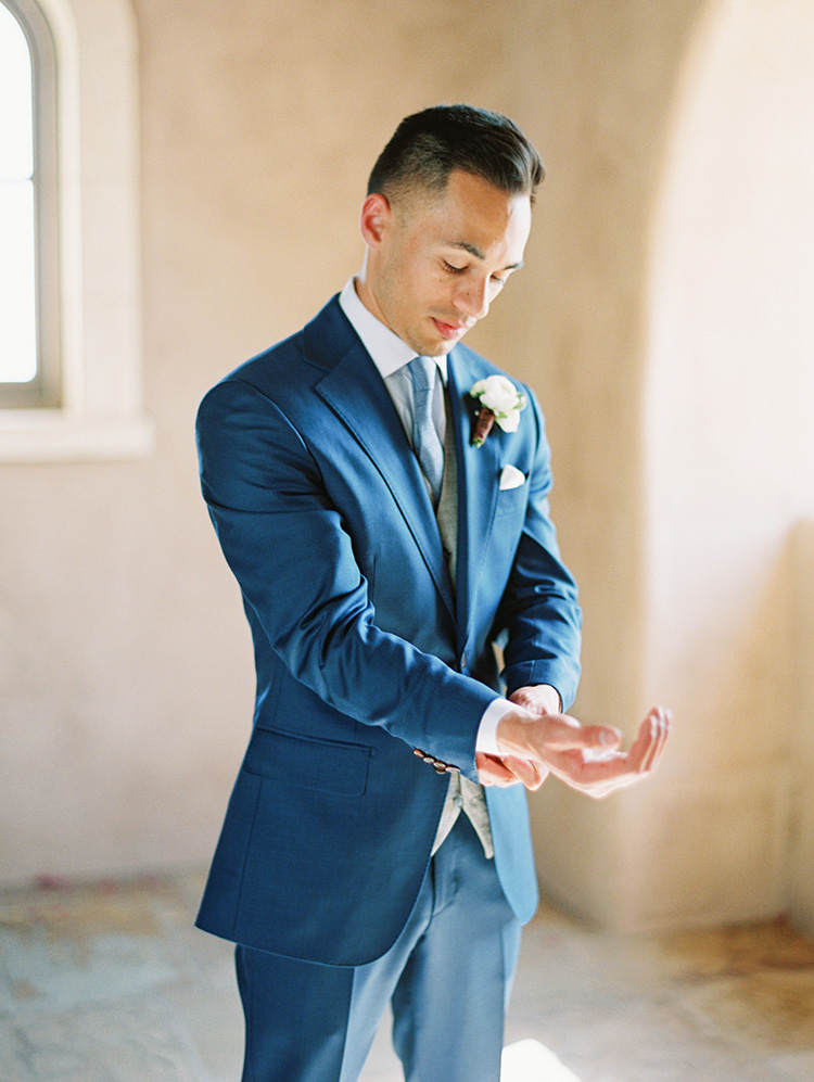 blue three-piece suit