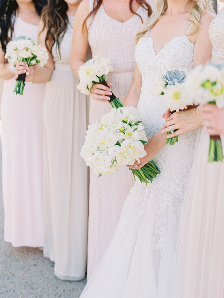 mismatched bridesmaids in sparkling neutrals & pinks