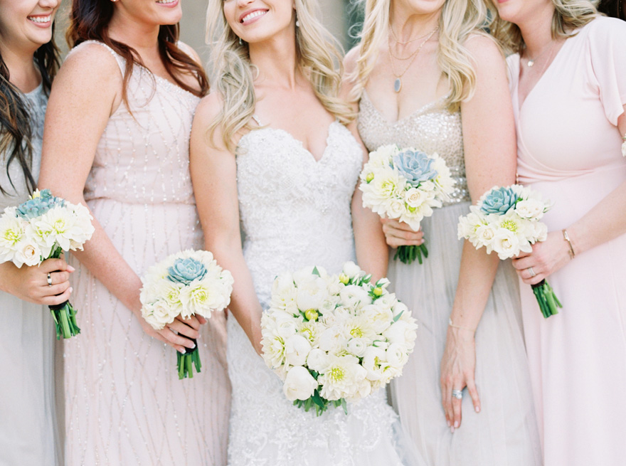 mismatched bridesmaids in sparkling neutrals & pinks