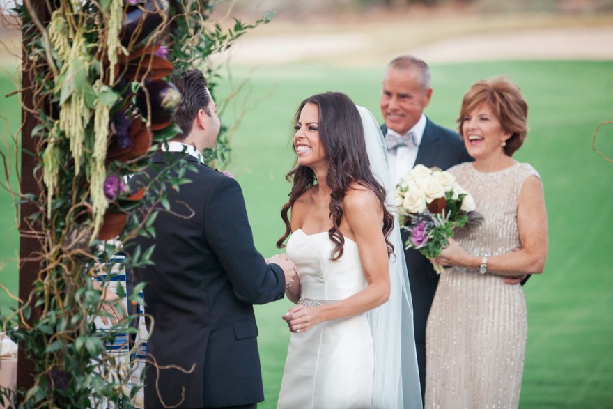 Joyous bride and groom. Outdoor wedding ceremony