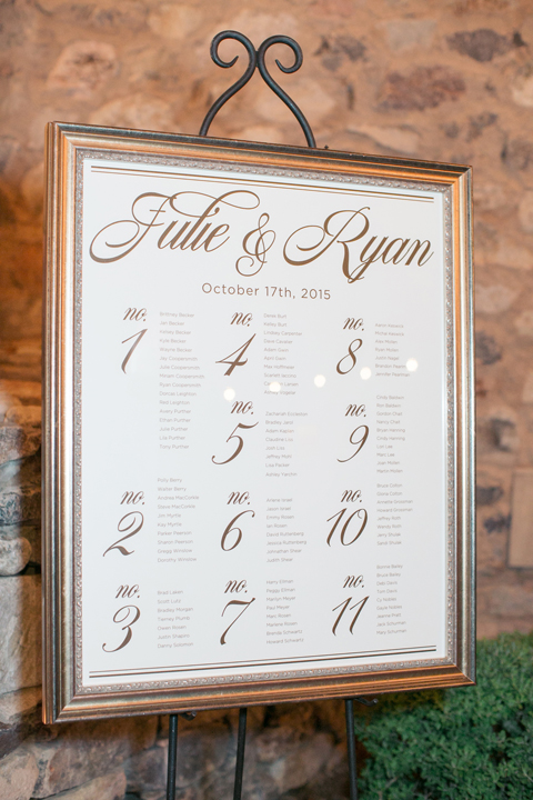 Framed seating chart for the wedding reception. 