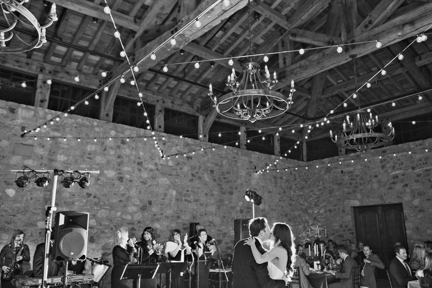 Bride and groom's first dance. Black & white photo. Silverleaf wedding