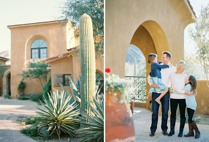 Engaged couple embrace children in outdoor nature setting session