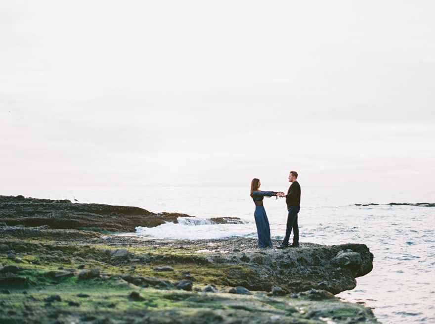 rocky shoreline at Victoria Beach, engagement photos