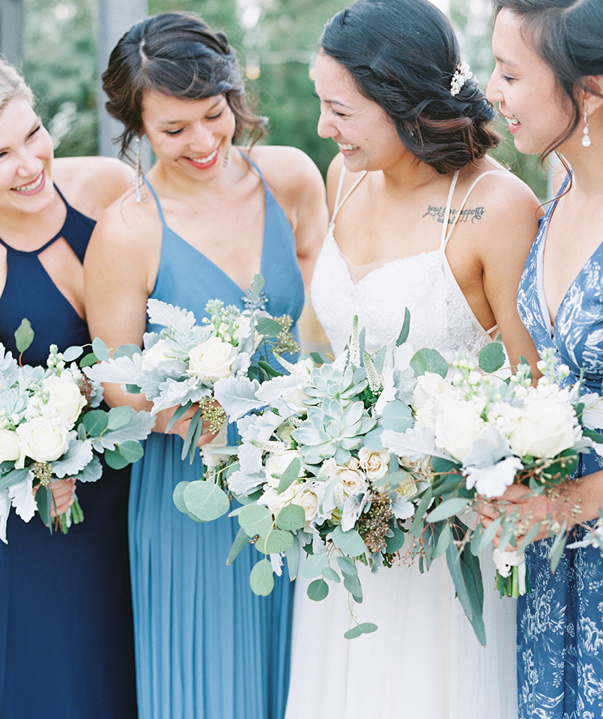 mismatched bridesmaids in blue
