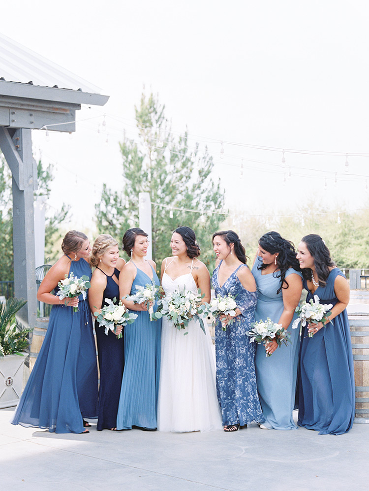 mismatched bridesmaids in blue