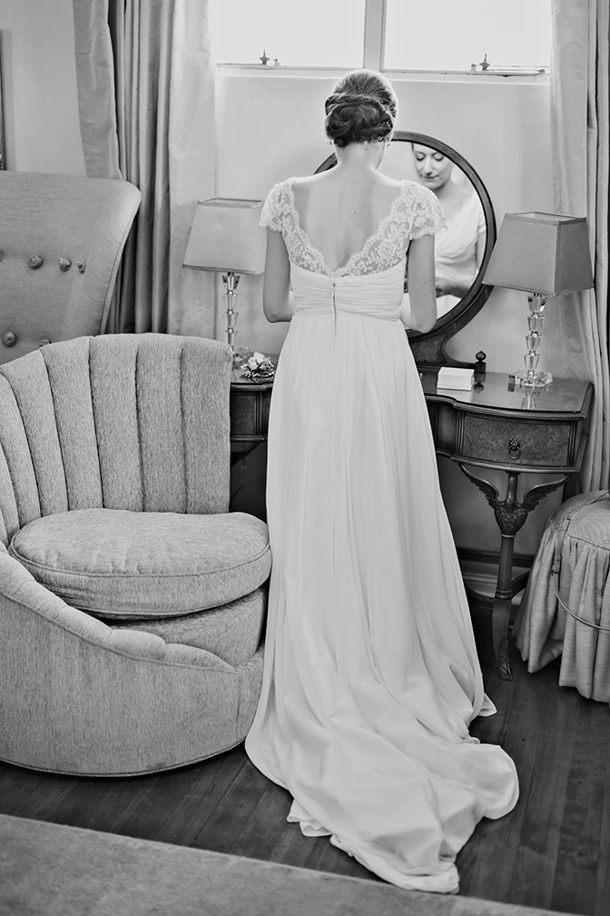 bride's finishing touches at Wrigley Mansion