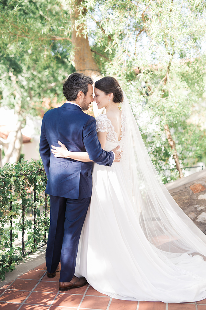 cathedral length veil edged in lace